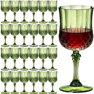 24 Pack 7 oz Vintage Plastic Wine Glasses Goblet Set, Unbreakable