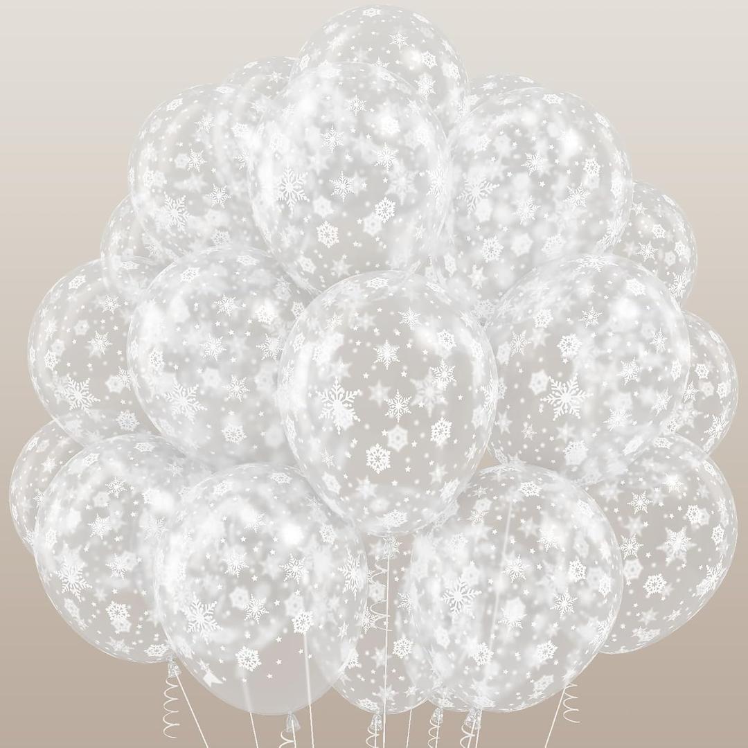 Snowflake Balloons 12 Inch Winter Wonderland Balloon Transparent Snowflake Latex Party Balloons Clear for Merry Christmas Xmas Snow Winter Baby Shower Princess Holiday Birthday Party Decoration