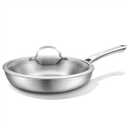 VocVoi 12 inch Tri-Ply Stainless Steel Frying Pan with LID,PFOA&PTFE Free Skillets,Chef's Pans,Dishwasher and Oven Safe Cookware, Works on Induction,Ceramic and Gas Cooktops