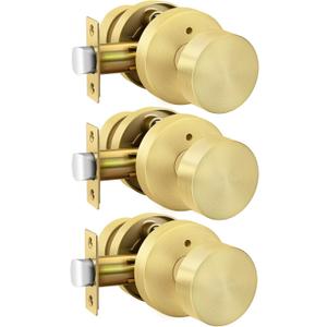 Haidms Gold Interior Door Knobs, Zinc-Alloy Heavy Duty Privacy Door Knob, Brushed Gold Door Knob for Bedroom Bathroom (3 Pack)