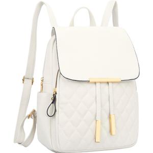 KKXIU Quilted Trendy Leather Backpack Purse for Women and Ladies Shoulder Travel Daypacks Bags (White), 10L*4.5W*12H (inch)