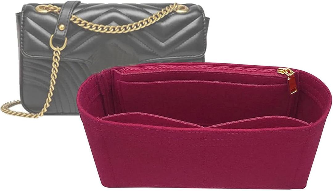 Lckaey Purse Organizer for Marmont Matelassé leather super mini bag shoulder bag-single pack with zipper 2000AClaret-L