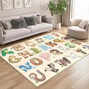 Kids Rugs for Playroom - 2.5x4 Feet ABC Rug for Toddler Children Educational Learning Animal, Alphabet Rug Kids Play Mat Nursery Bedroom Kindergarten Decor, Beige