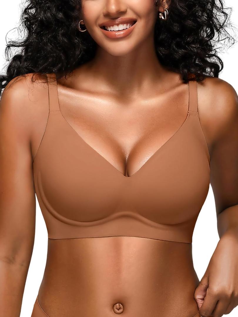 Jelly Bras for Women - S-2XL Seamless Wireless Padded Bralette with Support, Comfy Everyday T-Shirt Bra No Underwire (XXL)