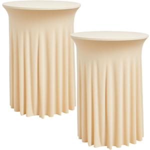 2 pk Champagne Cocktail Table Cloth Round 3643in-High Top Highboy Bar Cocktail Tablecloths-Wrinkle Free Stretchy Fitted Spandex Table Covers with Ruffle Desk Skirt for Wedding Banquet Party Tables