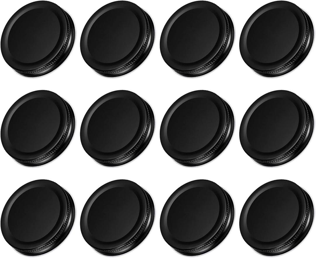 uxcell Mason Jar Lids, 70mm/2.76" Regular Mouth Tin Plate Caps Leak Proof for Canning Jars Kitchen Storage, (Black 12Pcs)