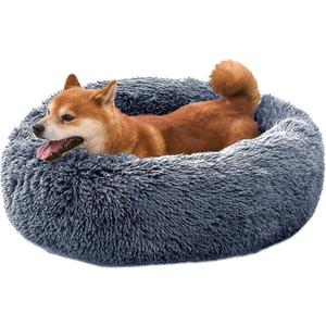 Comfort Donut Dog Bed - Ultra-Soft Pet Bed with Neck Support, 3 Sizes (Machine Washable) for Small/Medium/Large Dogs & Cats (Gray, 24''Lx24''Wx8''Th)