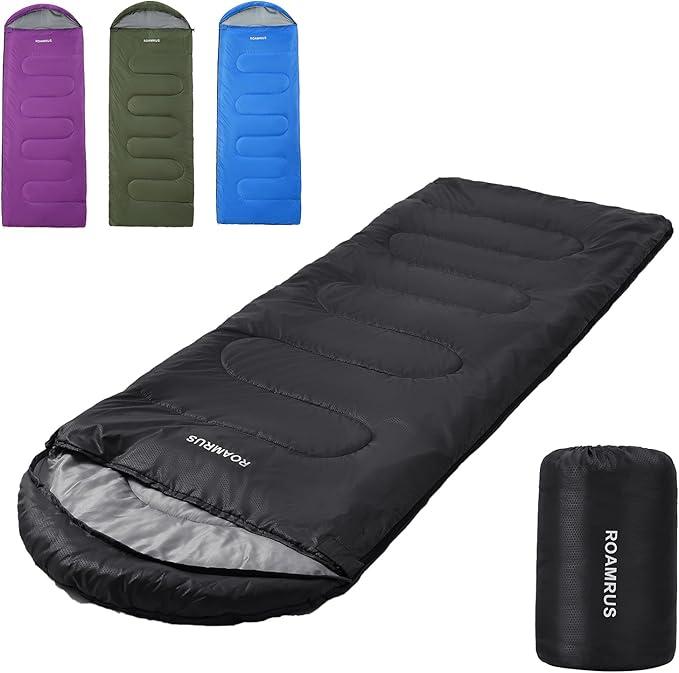 ROAMRUS 3 Seasons Sleeping Bags for Adults, Portable, Waterproof, Lightweight,with Storage Sack for Outdoor & Indoor, Hiking, Camping, Warm & Cold Weather Sleeping Bag for kids 10-12, Girls, Boys Mens