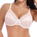 HACI Women's Unlined Minimizer Bra Full Coverage Deep V Underwire Plus Size Lace Everyday Mesh Big Bust (Pink, US 34DDD)