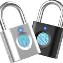 Smart Padlock Gym Lock: 2-Pack Silver & Black - Mini Fingerprint Padlock eLinkSmart Locker Lock with 20 Fingerprints Colourful Metal Keyless fits Luggage School Bag Toolbox Gym Locker