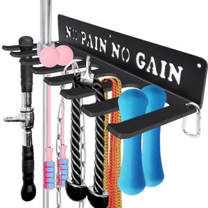 Gym Home Rack 8 Hook Heavy-Duty Wall-mounted Organizer Multi-Purpose Workout Gear Wall Hanger Storage for Resistance Bands Jump Ropes Lifting Belt Fitness Bands Barbells Carabiners Included (NO PAIN NO GAIN)