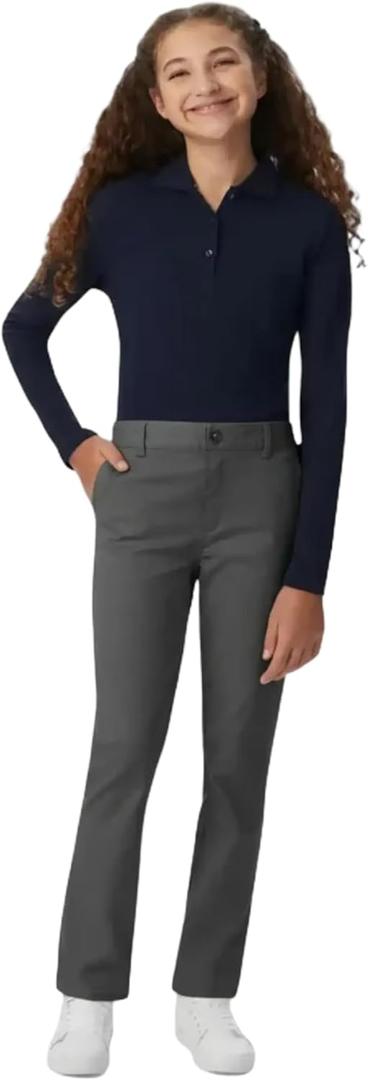 French Toast Girls' Pull-On Straight Fit Stretch Twill Pant (Standard & Plus) (18, School Uniform Grey)
