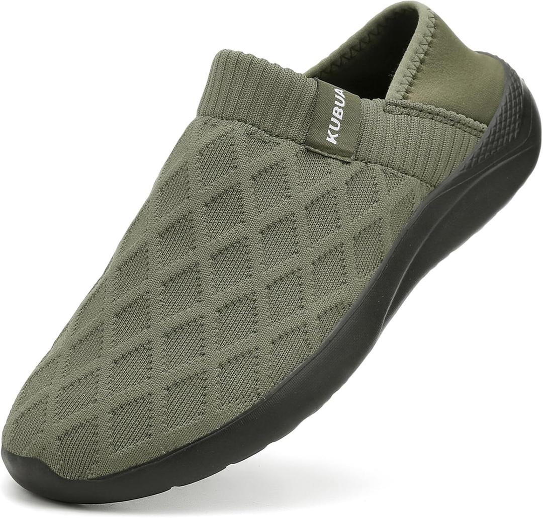 KUBUA Mens Womens Slippers Indoor Lightweight House Shoes Outdoor Breathable Slip on Loafers (A Black Green)