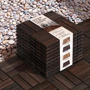 IDZO Interlocking Deck Tiles - 10PCS Waterproof Acacia Wood Patio Tiles, Flooring Tiles for Both Indoor and Outdoor - Decking Checker Pattern, 12 x 12 x 0.9 Inches, Dark Brown, 12 Slats, Checkered Pattern