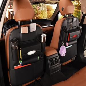 2 Pack PU Leather Premium Car SeatBack Organizer Travel Accessories Kick mats Back seat Protector and Cup Holder Holder Universal Use Seat Covers (2317.1 in)