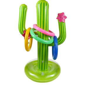 Inflatable Cactus Ring Toss Game Set Target Toss Floating Swimming Ring Toss Includes Cactus,4 Rings for Fiesta Party Accessories Hawaiian Pool Beach Party Decoration Supplies