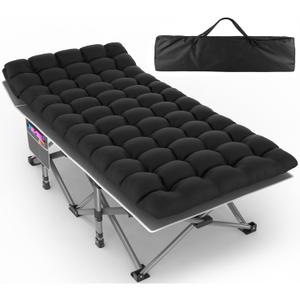 ZENPETIO 32in XXL Folding Camping Cot for Adults with Mattress, 900LBS Heavy Duty Portable Camp Bed, Oversized Foldable Sleeping Cot for Camping, Travel, Office (Gray Cot + Black Mattress), 32IN – XXL Wide Comfort