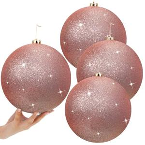Zubebe 4 Pcs Extra Large Christmas Ball Ornaments Glitter 8'' (200 Mm) Giant Oversized Plastic Xmas Ball Big Hanging Christmas Tree Ornaments for Holiday Party Outdoor Decor(Shiny Rose Gold)