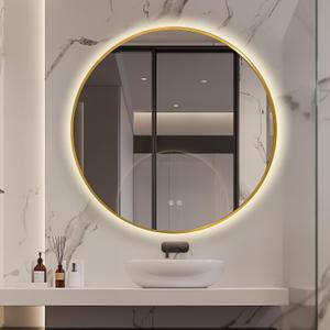 Niccy 36" Round LED Bathroom Backlit Mirror with Lights, Gold Frame Lighted Bathroom Vanity Mirrors for Wall Circle Mirror with Anti-Fog, Light Up Mirrors 3 Color ShatterProof