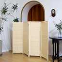 4 Panel Short Panel Divider Screen,3.95 FT Tall Bamboo Room Divider Folding Privacy Screen, Short Panel Divider Freestanding Room Divider for Room Separation, Beige