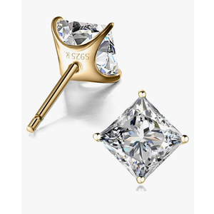 STUNNING FLAME 18K Gold Plated Sterling Silver Princess Cut Cubic Zirconia Stud Earrings