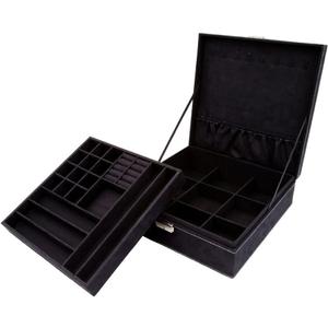Two-Layer Jewelry Box Organizer Display Storage case with Lock (Black)