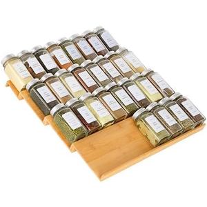 Spice Drawer Organzier,4 Tiers Bamboo Spice Rack Tray Insert for Cabinet Drawer Countertop, Kitchen Seasoning Storage Drawer Organization,14.57" Wide x 15.8" Deep Hold UP To 32 Jars