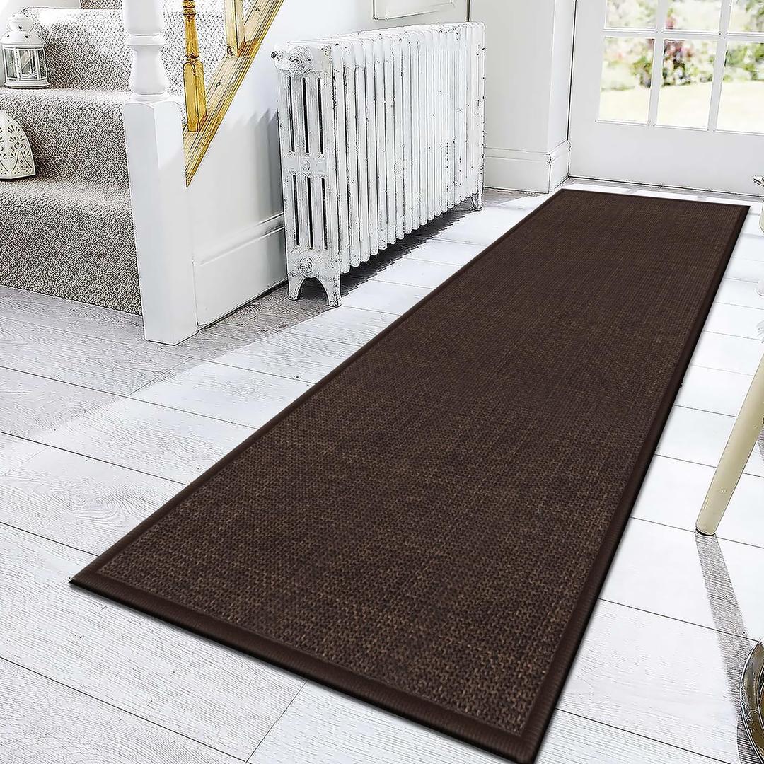 GOYLSER Non Slip Carpet Runners for Hallway, Absorbent Laundry Room Rug Runner Non Slip Washable,10ft Natural Jute Long Kitchen Mat Runner, Deep Brown