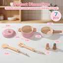 Premium Toddler Play Kitchen Toys, Wooden Kitchen Utensils, Accessories for Pretend Play Kitchen Set, Montessori Learning Toy, Pretend Cooking Playset, Gift for 3+ (Pink), child-size