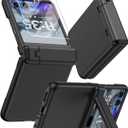 For Motorola Razr 2024/2025 Case with Stand, Built-in Outer Screen Protector & Hinge Protection, Slim Fit Hard Full Body Shockproof Phone Cover for Moto Razr 2024/2025, Black