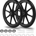 20" Flat Free Tire and Wheel with 3/4" & 5/8" Bearing, Replacement Wheels for Rubbermaid Wheelbarrow,Lawn Carts, Big Wheel Utility Carts and Garden Yard Cart, 2 Pcs Black