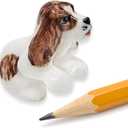 WitnyStore Tiny 1" White Brown Begging English Cocker Spaniel Dog Figurine - Miniature Hand Made Painted Ceramic Dogs Puppy Hound Canine Animal Cute Porcelain Decorative Collectible Figure Dcor Gifts