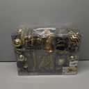 SHareconn 145pcs Christmas Balls Ornaments Set, Shatterproof Plastic Baubles Snowflakes, Stars and Tree Topper for Xmas Tree Holiday Wedding Party Decorations with Hanging Strings,Light Gold and Black