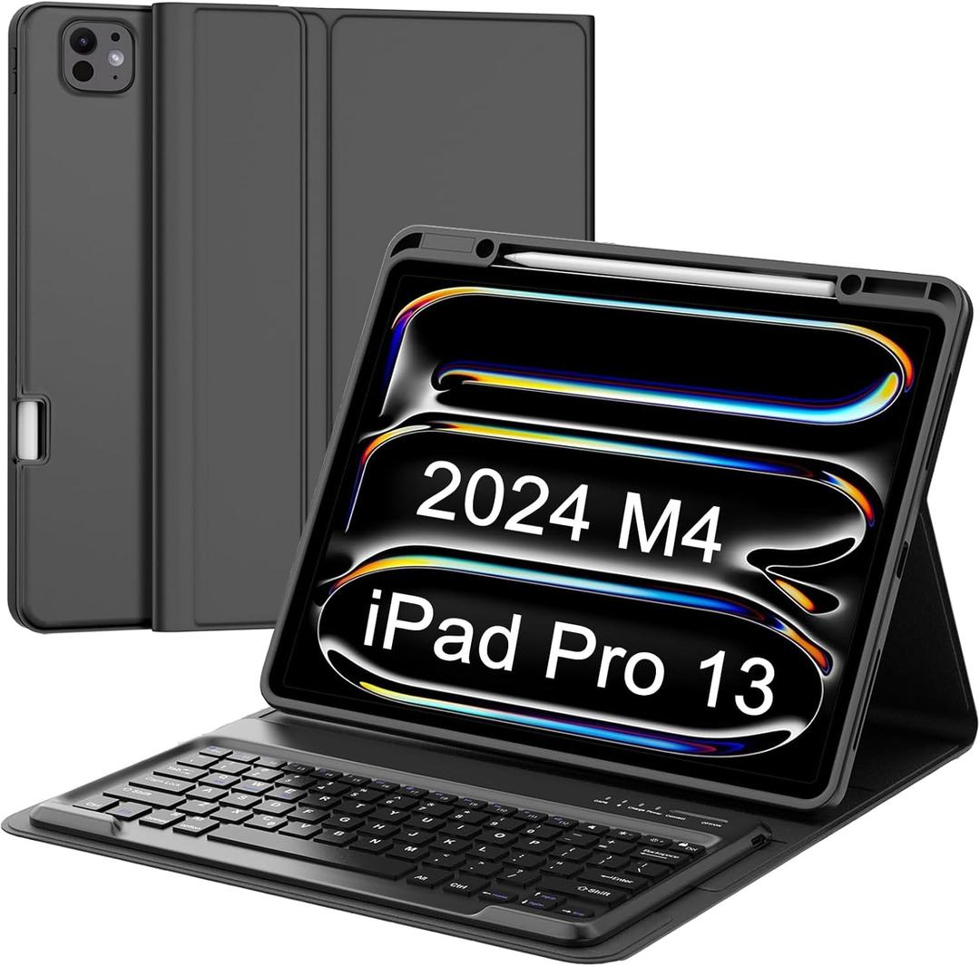 for iPad Pro 13 inch Case with Keyboard (M5 2025 / M4 2024), Magnetic Detachable Keyboard, Slim Smart Folio Cover with Pencil Holder for iPad Pro 13'' M4, Multi-Viewing Angles, Auto Sleep/Wake (Non-backlit Dark Black)