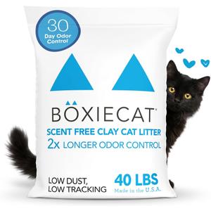 Boxie Unscented 30 Day Odor Control Clumping Clay Cat & Kitty Litter 40 lb, 99.9% Dust-Free, Hard Flat Top Clumps, No Fragrances No Fillers, Long-Lasting, Easy to Scoop