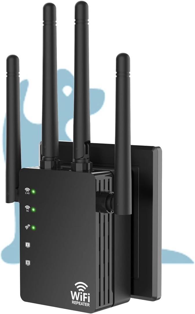 WiFi Extender Signal Booster with Ethernet Port, Dual Band 5GHz/2.4GHz, Up to 12880 Sq. Ft Coverage, WiFi Range Extender for Home and Outdoors, 1200Mbps WiFi Booster(Black)