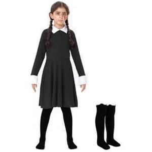 YANMO Halloween Costume Girls Black Dress Black Long Sleeve Collar Costume with High stocking Large