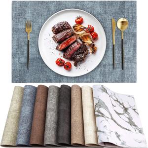 Leather Heat Resistant Placemats Set of 6 Waterproof Wipeable Washable PU Table Mats,Easy to Clean Anti-Slip Place Mats (Blue, 6)