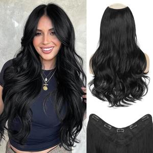 Long Wavy Layered Clip in Hair Extensions for women Black Clip in Hair Extensions 20Inch(Black)