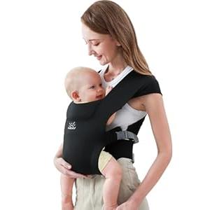 Newborn Carrier, MOMTORY Cozy Baby Wrap Carrier(7-25lbs), Baby Carrier, with Hook&Loop for Easily Adjustable, Soft Fabric, Black