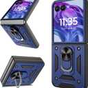for Motorola Razr+ Plus 2024 Case/Razr+ Plus 2025 Case, Heavy Duty Shockproof with 360 Rotation Metal Kickstand [Military Grade] Protective Case for Moto Razr + 2024/2025, Blue