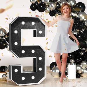 Marquee Letters Black Birthday Decorations: Large 4 Feet Tall Light Up Letters for Party Decor Baby Shower Big Foam Cardboard Letter S