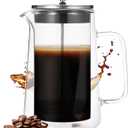 Press Coffee Maker, 1000 ml/33.8 oz Double Wall Insulated Tea Maker, Heat Resistant High Borosilicate Glass with Fine Mesh Filter & Ergonomic Handle, Ideal for Hot and Cold Beverages