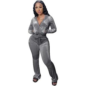 yidengymx Womens 2 Piece Velour Tracksuit Two Piece Outfits for Women Long Sleeve Zip Up Crop Tops Sweatpants Sets Pockets 2XL