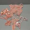 WDIRARA Women's Sexy Lingerie Set Floral Lace Garter Bustier Lingerie Set with 1Pair Fishnet Stocking (Light Pink), XS