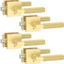 Asidrama 4 Pack Gold Privacy Door Handles, Door Lever with Door Knobs Indoor for Bedroom or Bathroom, Heavy Duty Door Handles Interior with Locks for Left Right Sided Doors