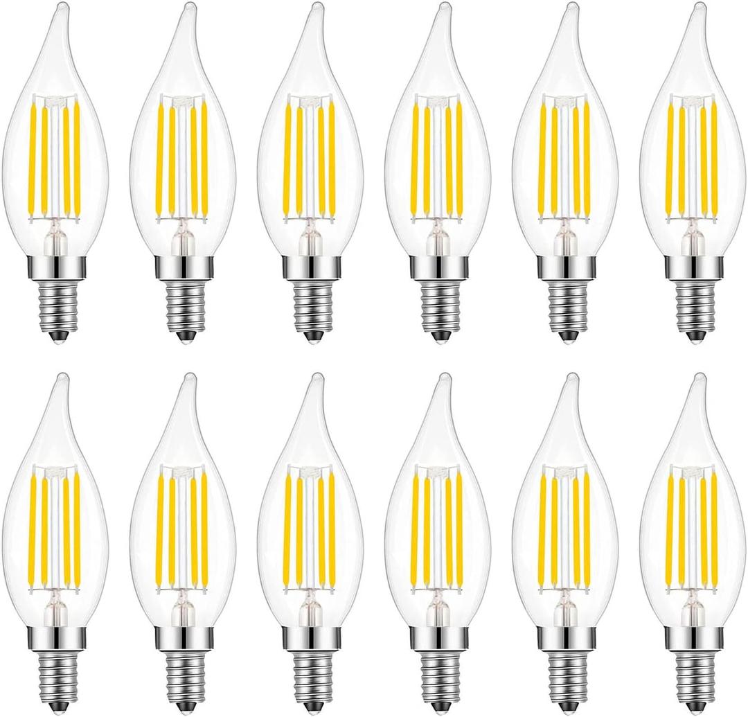 E14 LED Bulb European Base 4W LED Chandelier Light Bulbs Dimmable 40W Equivalent,Flame Tip Candelabra LED Bulbs,110V 4000K Neutral White,12 Pack