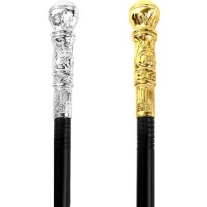 Lucleag 2PCS Gold Walking Cane & Silver Walking Cane, Halloween Party Theme Party Supplies, Halloween King Cosplay Prop Costume Accessories, Halloween Prop Stick Pimp Canes for Adults Kids