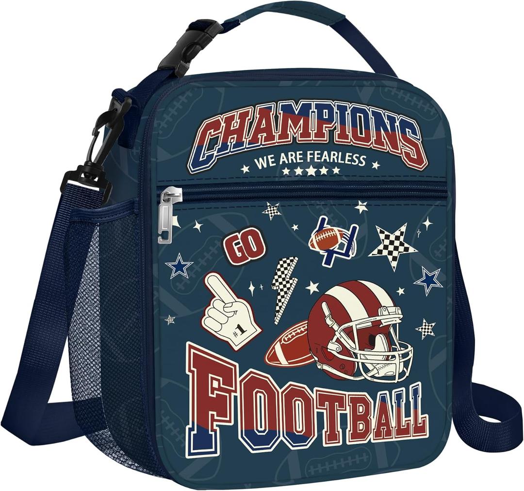 Clastyle Hero Insulated Kids Lunch Bag Large Thermal Cooler Bag for Boy Picnic School Lunch Box Tote,Blue Rugby