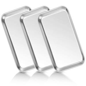 Medical Tray Stainless Steel (3 Pack), Dental Lab Instruments Surgical Metal Trays Bathroom Organizer, 8.6"L x 4.3"W x 0.8"H